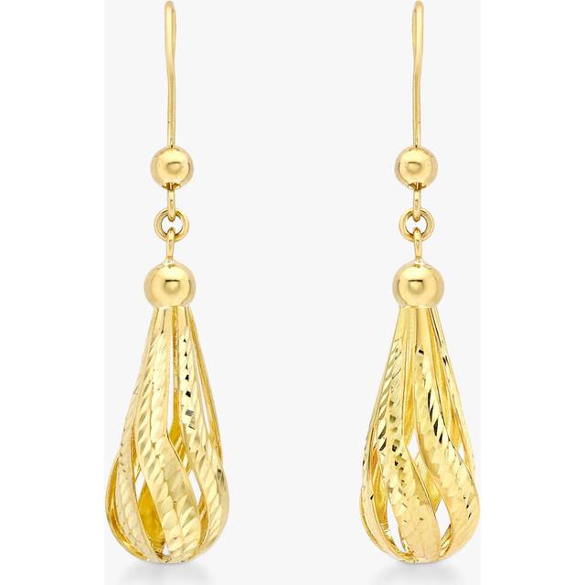 IBB 9ct Gold Diamond Cut Teardrop Earrings, Gold