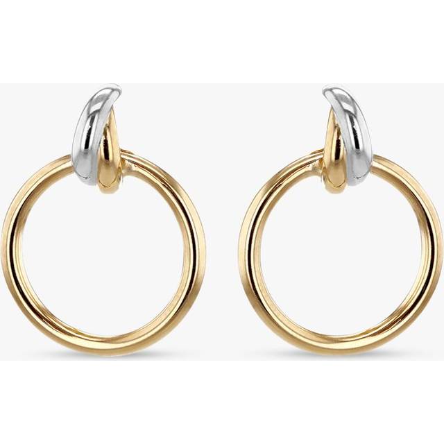 IBB 18ct Two-Tone Gold Bail Circular Hoop Stud Earrings, Gold/Silver