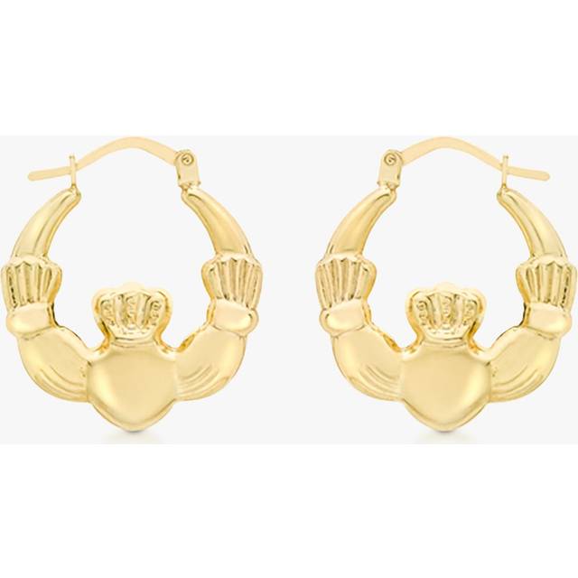 IBB 9ct Gold Claddagh Creole Hoop Earrings, Gold
