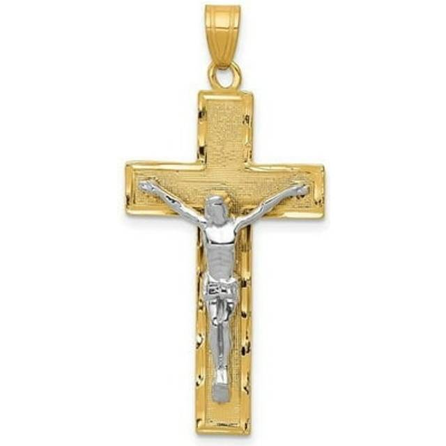 14K Two-Tone Diamond-Cut Crucifix Pendant