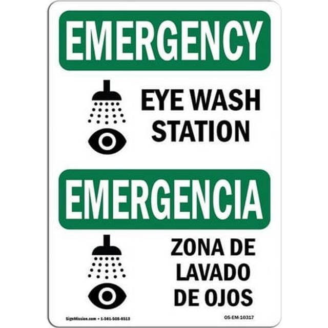 SignMission OS-EM-D-1014-L-10317 OSHA Emergency Sign - Eye Wash Station Bilingual