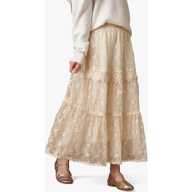 Angel & Rocket Kids' Anya Lace Mesh Midi Skirt, Ivory