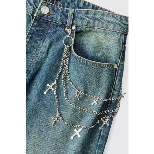 Mens Layered Cross Jean Chain In Silver