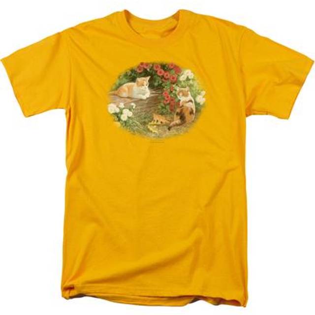 Trevco Sportswear WW156-AT-4 Wildlife Kittens & Mums Adult Regular Fit Short Sleeve T-Shirt, Gold - Extra Large