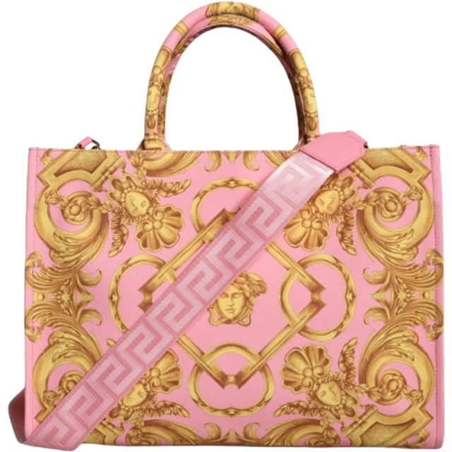 Pink Printed Large Fabric Leather Shopping Tote Bag