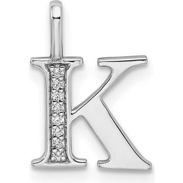 14K White Gold Diamond Letter K Initial Pendant