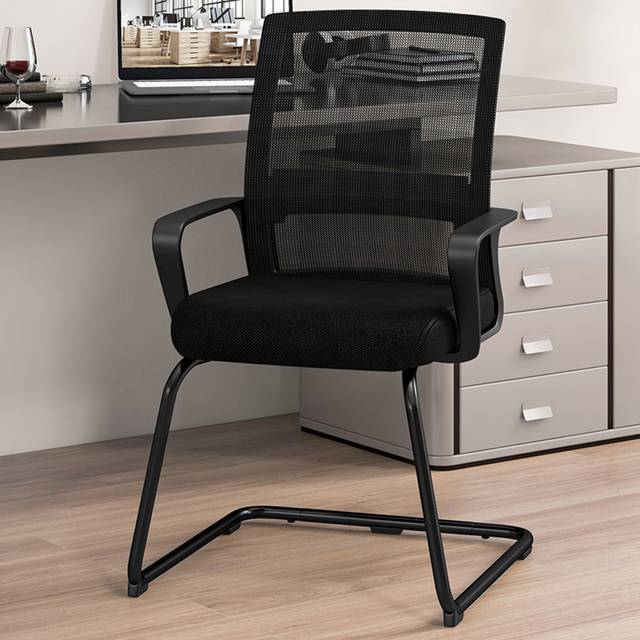 Conference Reception Chair with Lumbar Support and Sled Base-Black