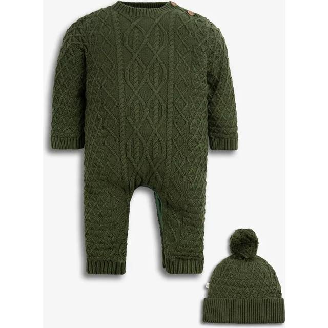 The Little Tailor The Little Tailor Baby 100% Cotton Cable Knit Romper And Hat Gift Set