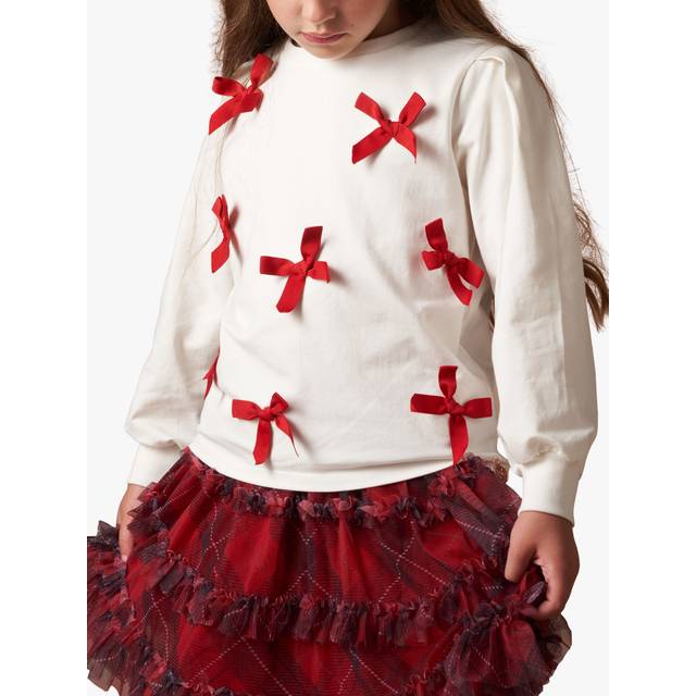 Girls Long Sleeve Bow Tee | Angel & Rocket / 3-4 yrs - Red/White
