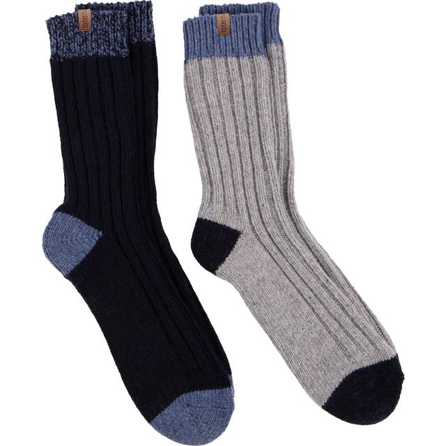 Mens 2 Pair Totes Chunky Twist Thermal Boot Socks Navy / Grey 8-11 Mens - Blue