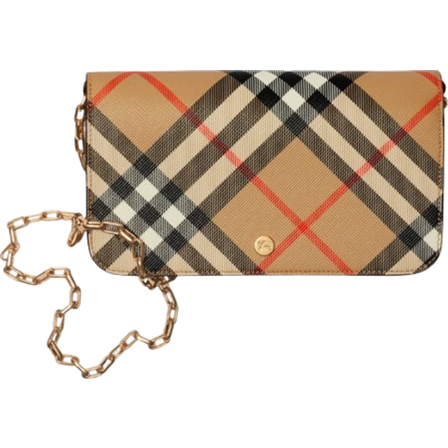 Women&#39;s Burberry Check Fabric Wallet On Chain in Beige | 8095123160296 Color B9368 (One Size)