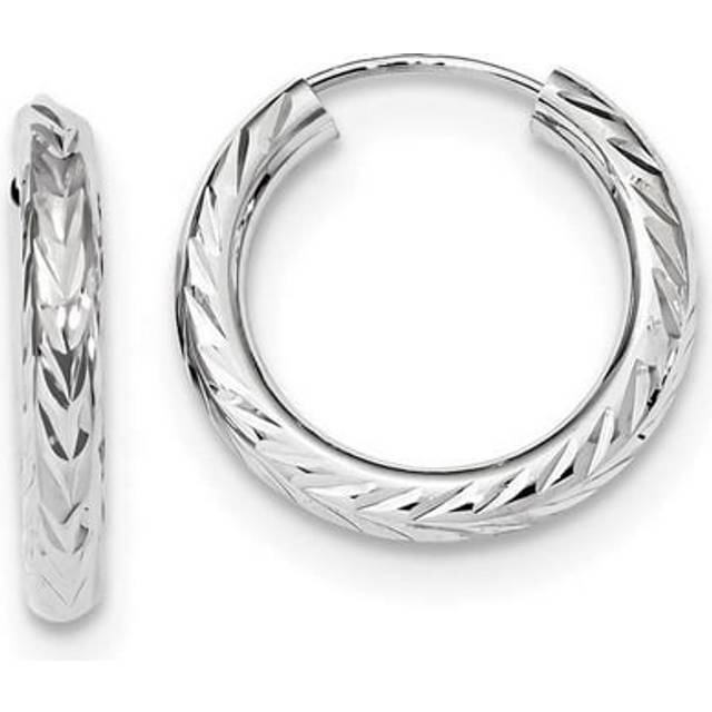 14K White Gold Polished & DC Endless Hoop Earrings