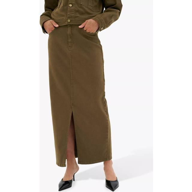 MY ESSENTIAL WARDROBE Lara Slit Maxi Skirt, Military Olive Wash