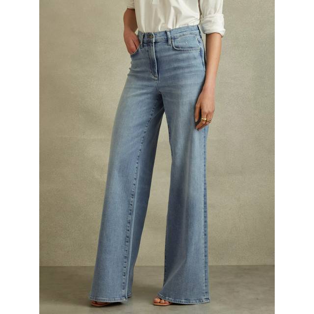Reiss Womens Light Blue Ameria Wide-leg Mid-rise Stretch-denim Jeans 26r - LIGHT BLUE