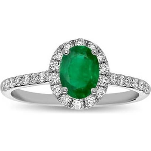 Diamond & Emerald Engagement Ring, 14K White - Size 7.5