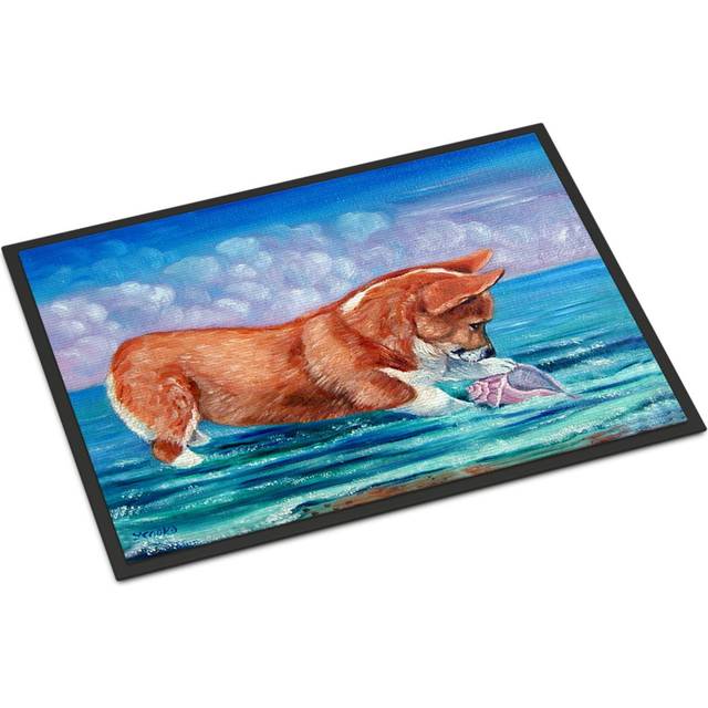 """""Caroline's Treasures Corgi Sea Shell Find Indoor or Outdoor Mat 24x36 7407JMAT  24""""""""H x 36""""""""W  Multicolor"""""