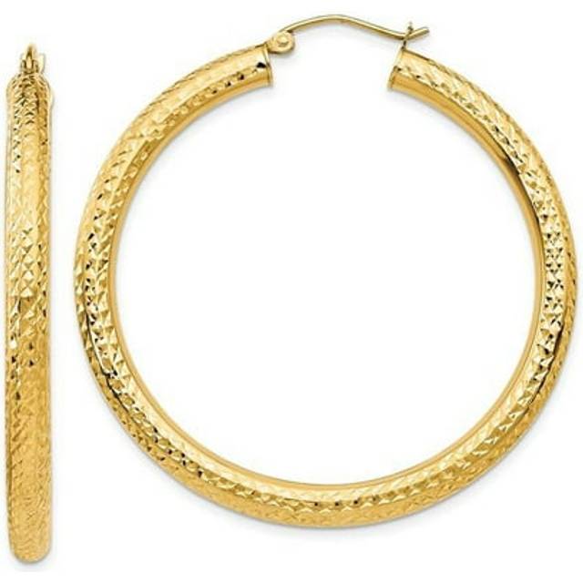 14K Yellow Gold Diamond-Cut 4 mm Round Hoop Earrings