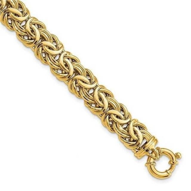 14K Yellow Gold Fancy 11 mm Flat Byzantine 7.5 in. Bracelet