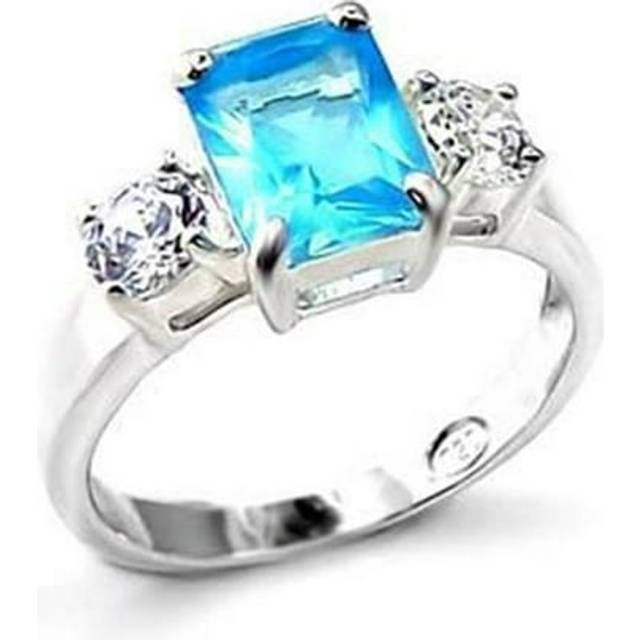 Alamode LOA457-7 Women High-Polished 925 Sterling Silver Ring with Synthetic in Sea Blue - Size 7