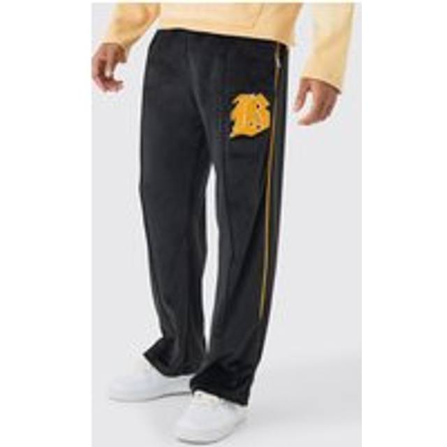 Mens Black Straight Leg Varsity Velour Jogger