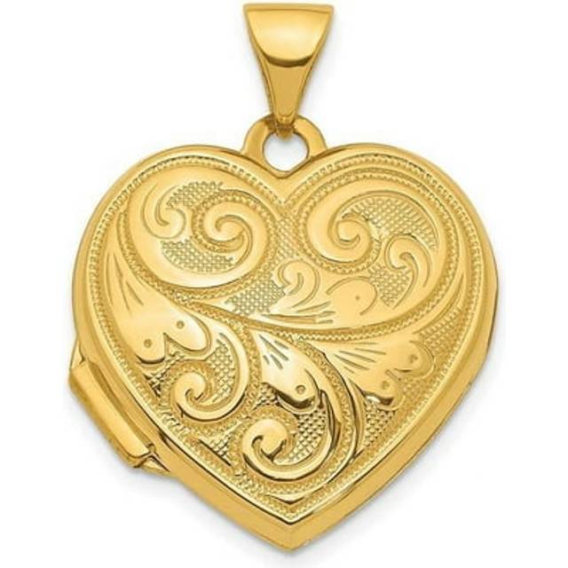 14K Yellow Gold 19 mm Scroll Design Reversible Heart Locket Pendant