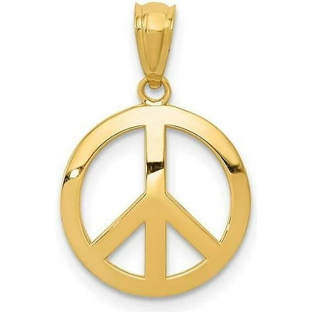 14K Yellow Gold Polished Peace Sign Circle Pendant