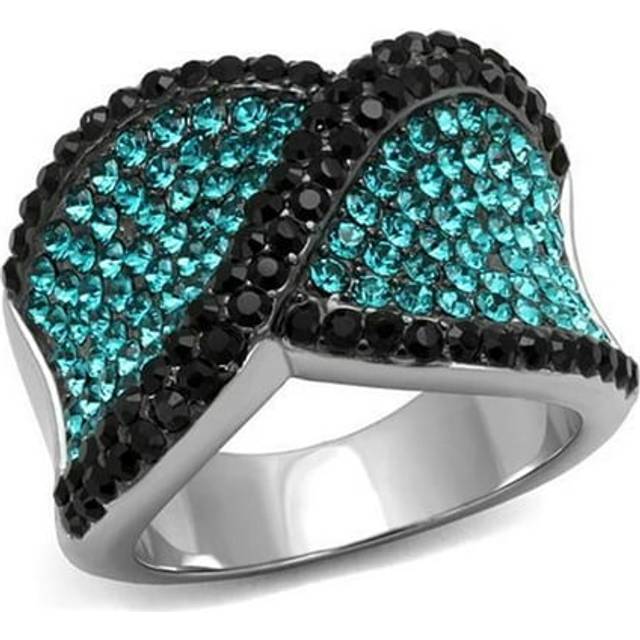 Alamode TK2764-8 Women Two-Tone IP Black Stainless Steel Ring with Top Grade Crystal in Blue Zircon - Size 8