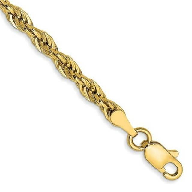 14K Yellow Gold 3 mm Semi-Solid Rope Chain 8 in. Bracelet