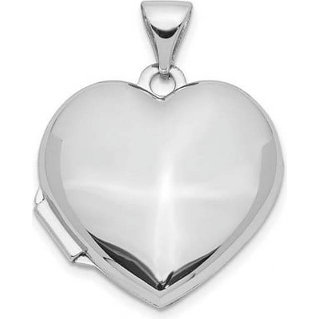 14K White Gold Domed Heart Locket Pendant