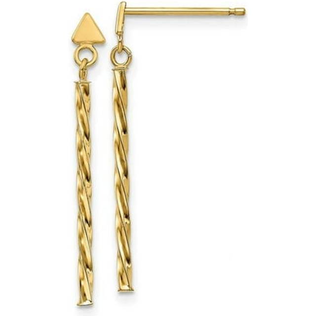 14K Yellow Gold Polished Twisted Bar Dangle Earrings