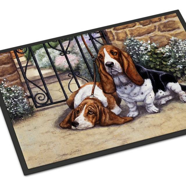 """""Caroline's Treasures BDBA0312JMAT Basset Hound at the gate Indoor or Outdoor Mat  24"""""""" x 36""""""""  Multicolor"""""