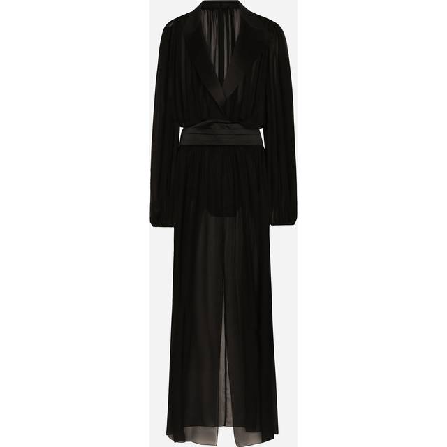Dolce & Gabbana Long Silk Chiffon Tuxedo Dress - Woman Dresses Black Silk 44