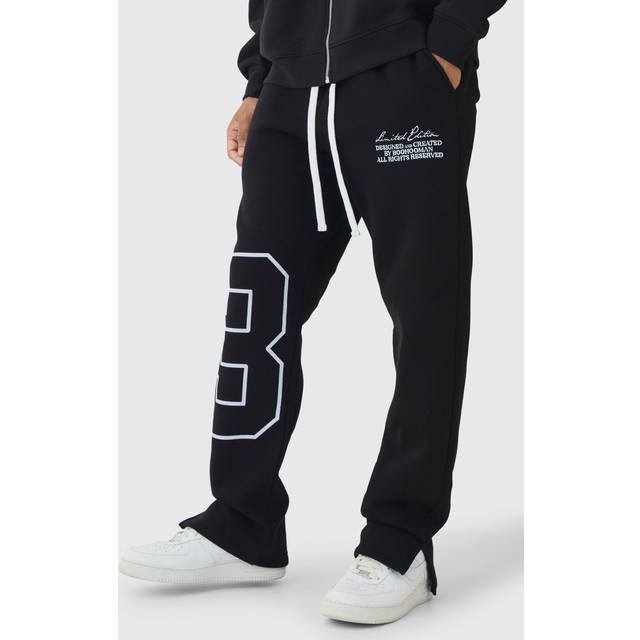 Regular Split Hem Varsity Printed Jogger - Black - S
