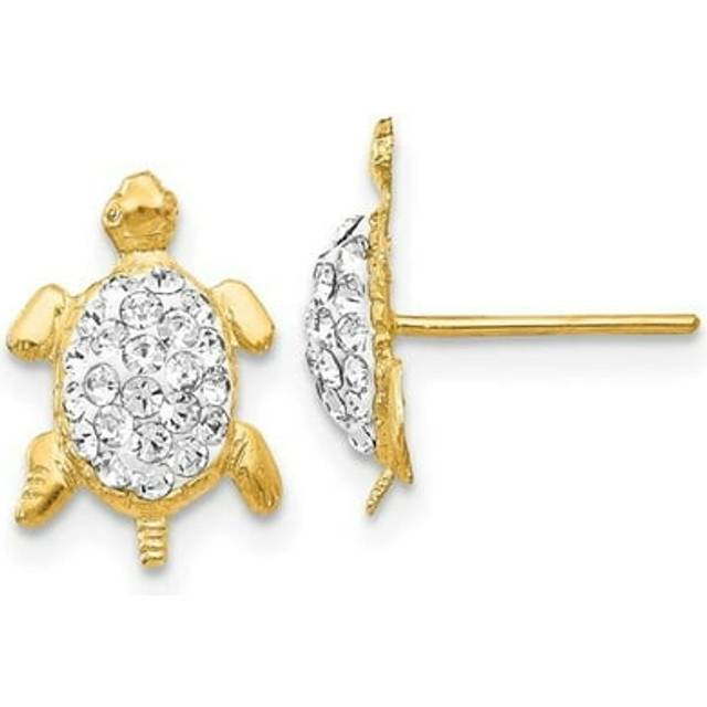 14K Yellow Gold Crystal White Turtle Post Earrings