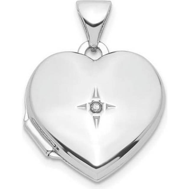 Sterling Silver Rhodium-Plated Diamond 21 Dangle 15 mm Heart Locket Pendant
