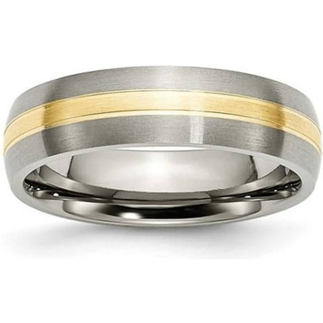 Titanium Brushed with 14K Yellow Inlay 6 mm Grooved Band - Size 7.5