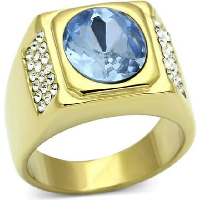 Alamode TK730-10 Men IP Gold Stainless Steel Ring with Synthetic in Light Sapphire - Size 10