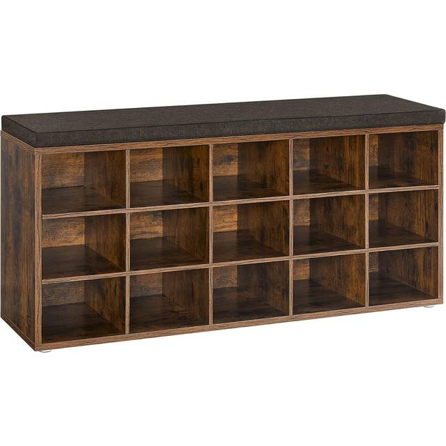 VASAGLE Shoe Rack, Shoe Bench With Seat, Shoe Cabinet With Cushion, 15 Open Storage Compartments, 30 X 105 X 48 Cm, For Hallway Bedroom Living Room Entryway,