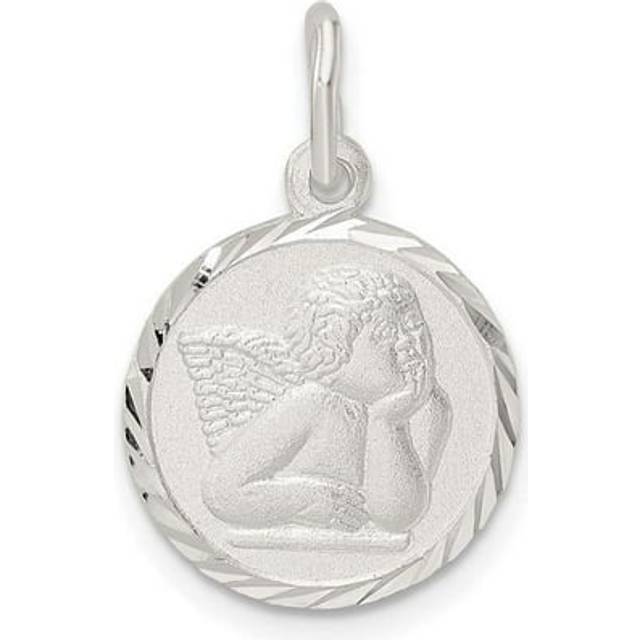 Sterling Silver Polished Satin & Diamond-Cut Cherub Circle Charm