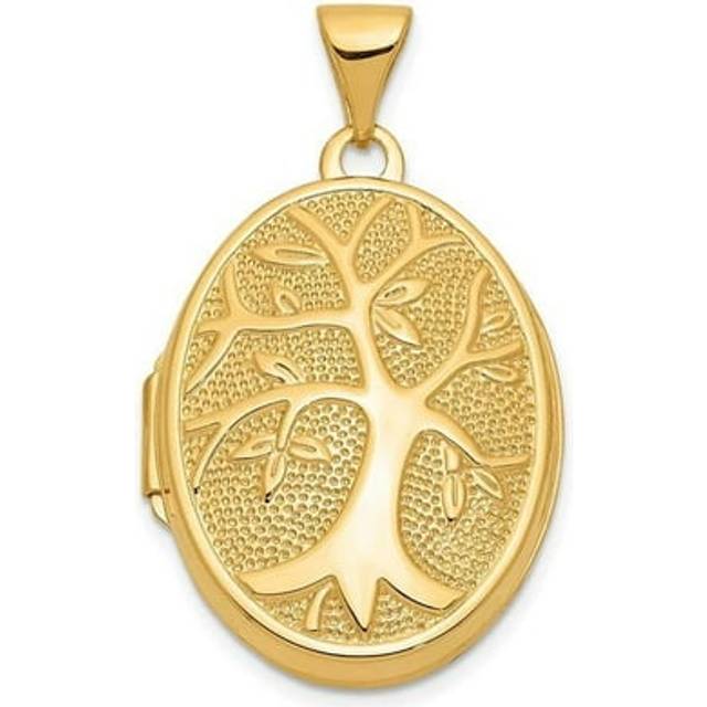 14K Yellow Gold 21 x 16 mm Oval Tree Locket Pendant