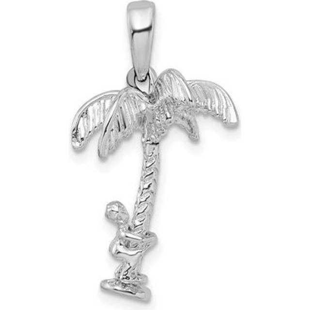 Sterling Silver Polished 3D Palm Tree with Moving Climber Pendant