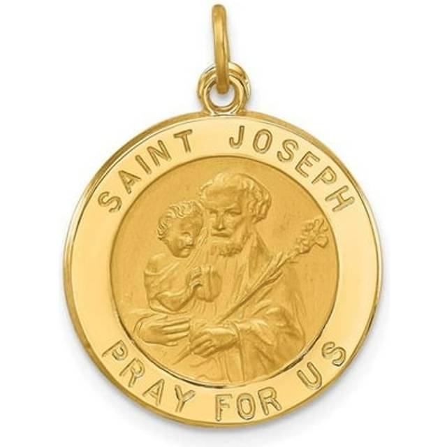 14K Yellow Gold Solid Polished Satin Small Round St. Joseph Medal Pendant