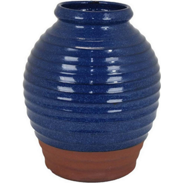 Benjara BM312694 15 in. Kohl Pot Shape Ceramic Decorative Vase, Blue & Brown Finish