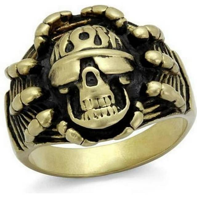 IP Antique Copper Stainless Steel Ring with Epoxy, Jet - Size 9