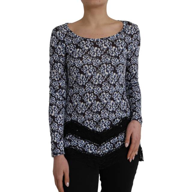 Just Cavalli, Blusar & Skjortor , Dam, L, Blå Blommig Spets Långärmad Topp - multicolor (L)