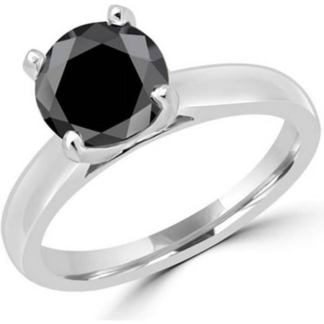 Majesty Diamonds MD160319-6.5 1.9 CT Classic 4-Prong Round Black Diamond Engagement Ring in 14K White Gold, Size 6.5