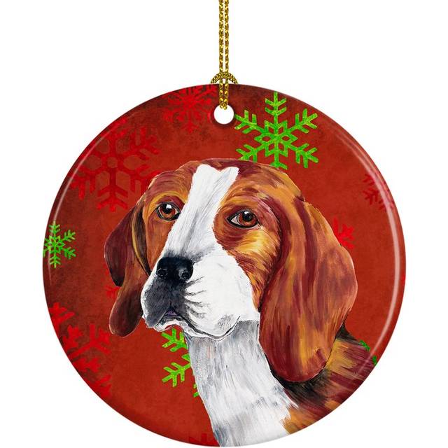 """""Caroline's Treasures SC9409-CO1 Beagle Red Snowflakes Holiday Christmas Ceramic Ornament  Multicolor"""""