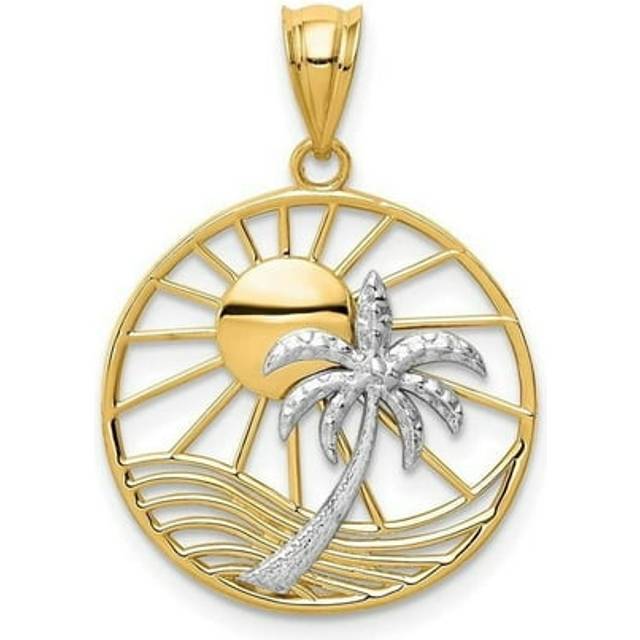 14K Two-Tone Sun & Palm Tree Pendant