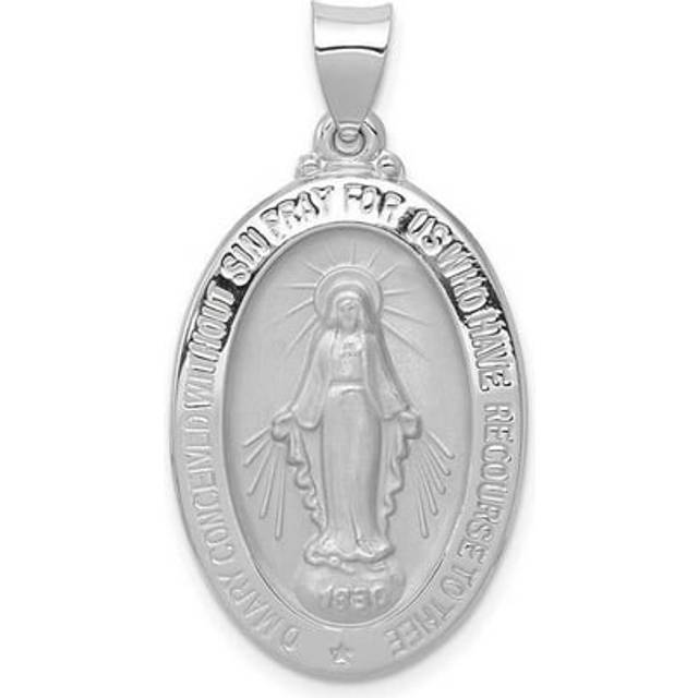 14K White Gold Polished Satin Miraculous Medal Hollow Pendant