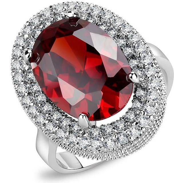 Alamode 3W1455-7 Women Rhodium Brass Ring with AAA Grade CZ in Garnet - Size 7